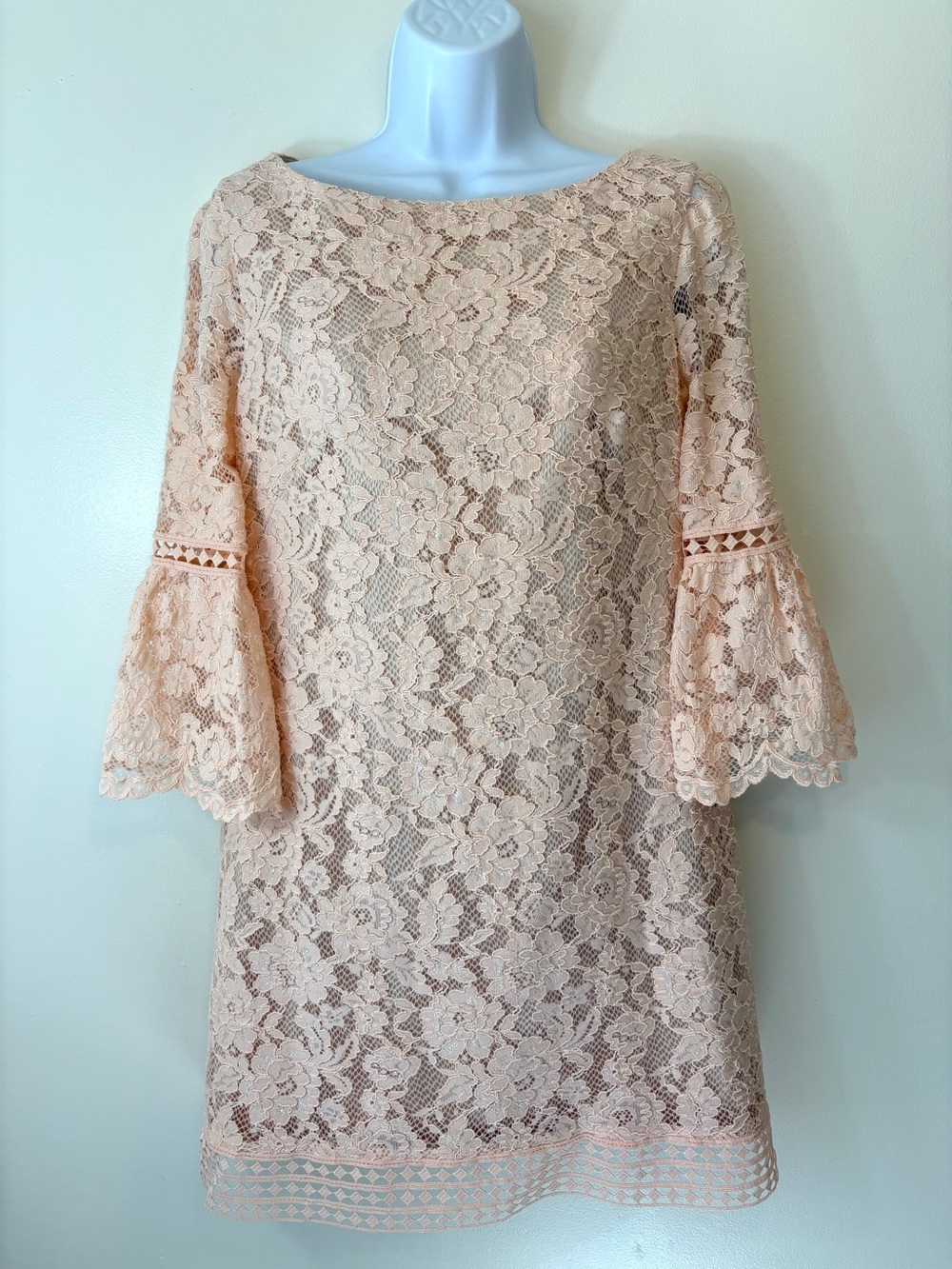 Eliza J Lace Sheath Dress Blush Pink 10P Trumpet Sleeve Wedding Guest